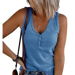 Women's V Neck Ribbed Sleeveless Tank Top Size XS